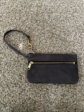 Leather Wristlet Clutch in Dark Grey with Gold Hardware